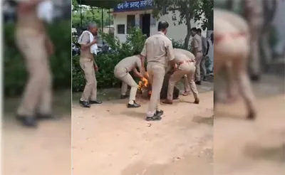 ಪೊಲೀಸ್ ಠಾಣೆಯ ಆವರಣದಲ್ಲೇ ತಾಯಿಗೆ ಬೆಂಕಿ ಹಚ್ಚಿದ ಯುವಕ